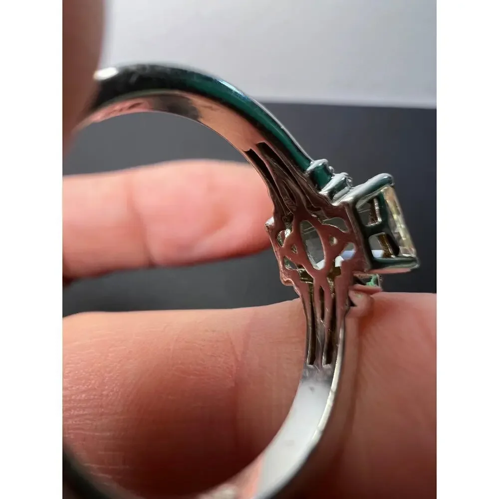 Prasiolite and zircon Sterling silver ring size 9